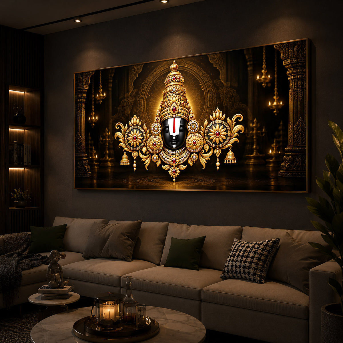 Divine Tirupati Balaji Modern Luxury Backlight Horizontal Wall Art