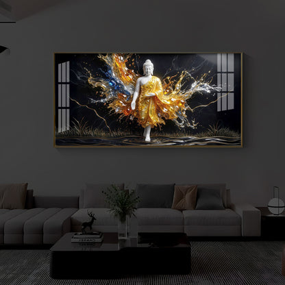 Embedded Buddha Modern Luxury Backlight Horizontal Wall Art