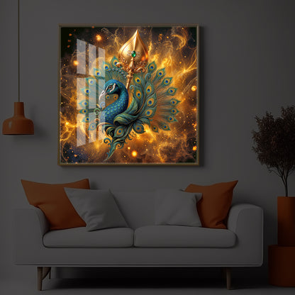 Lord Murugan’s Majestic Peacock Modern Luxury Backlight Square Wall Art
