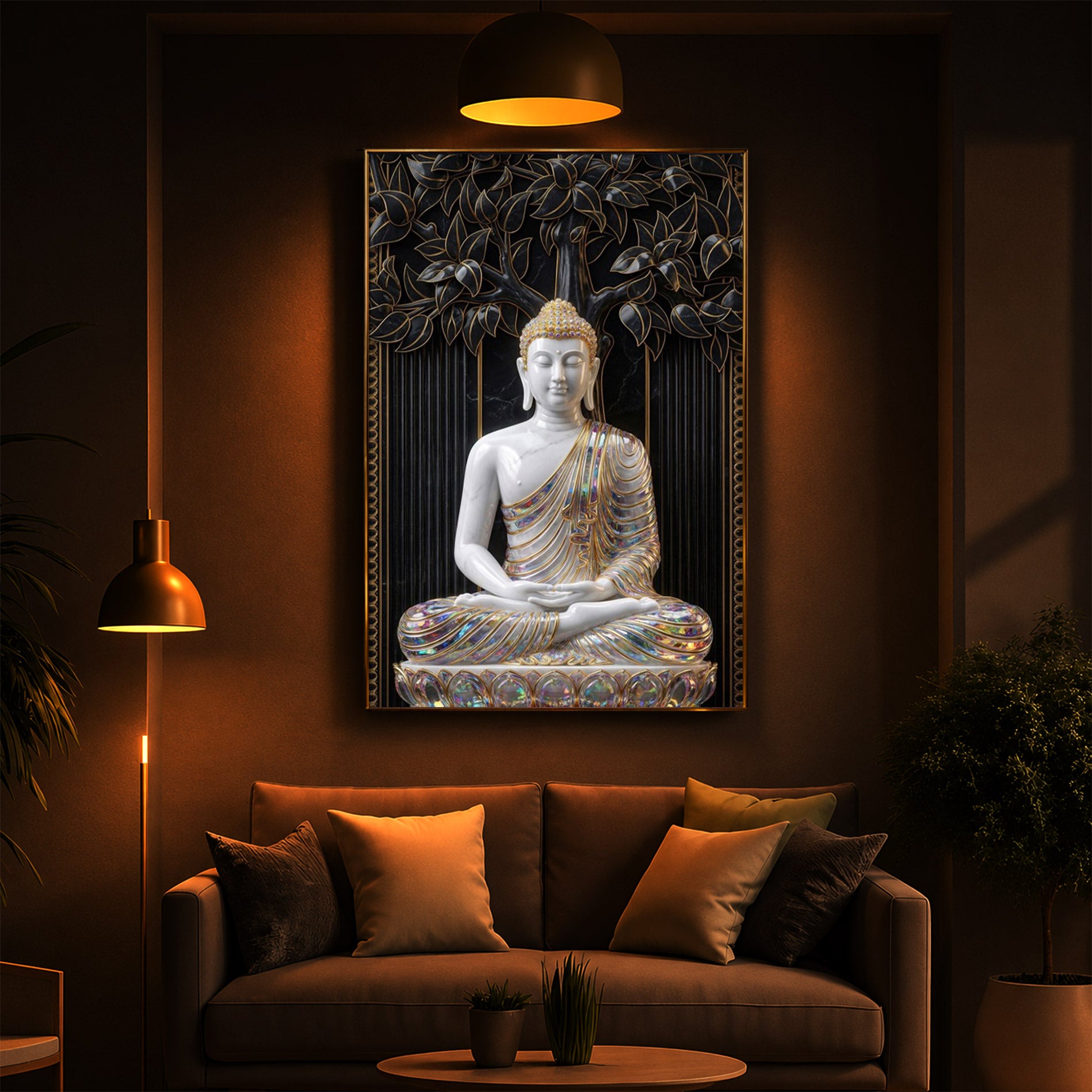 Serene Buddha Meditation Pose Modern Luxury Backlight Vertical Wall Art