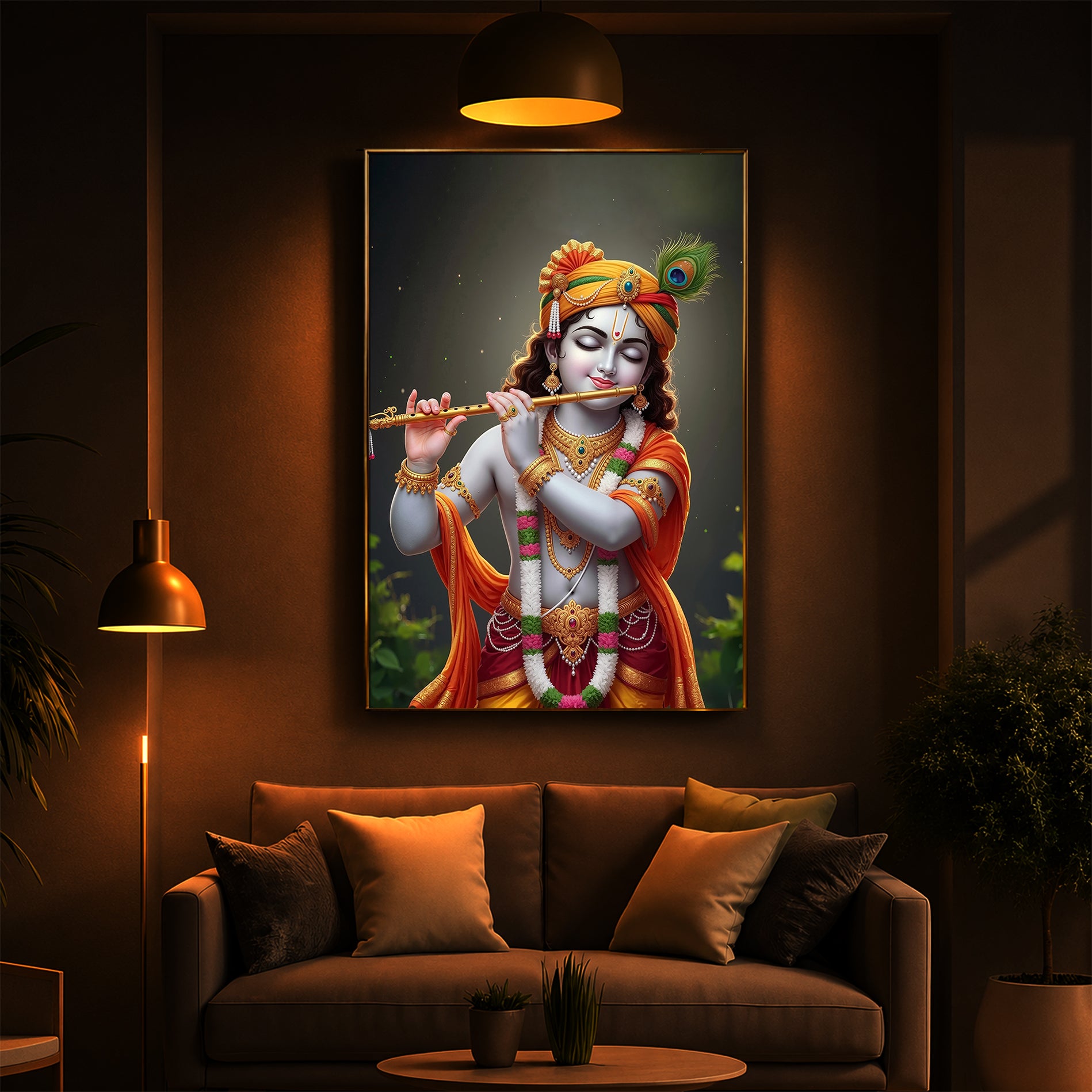 Shri Krishna Modern Luxury Backlight Vertical Wall Art