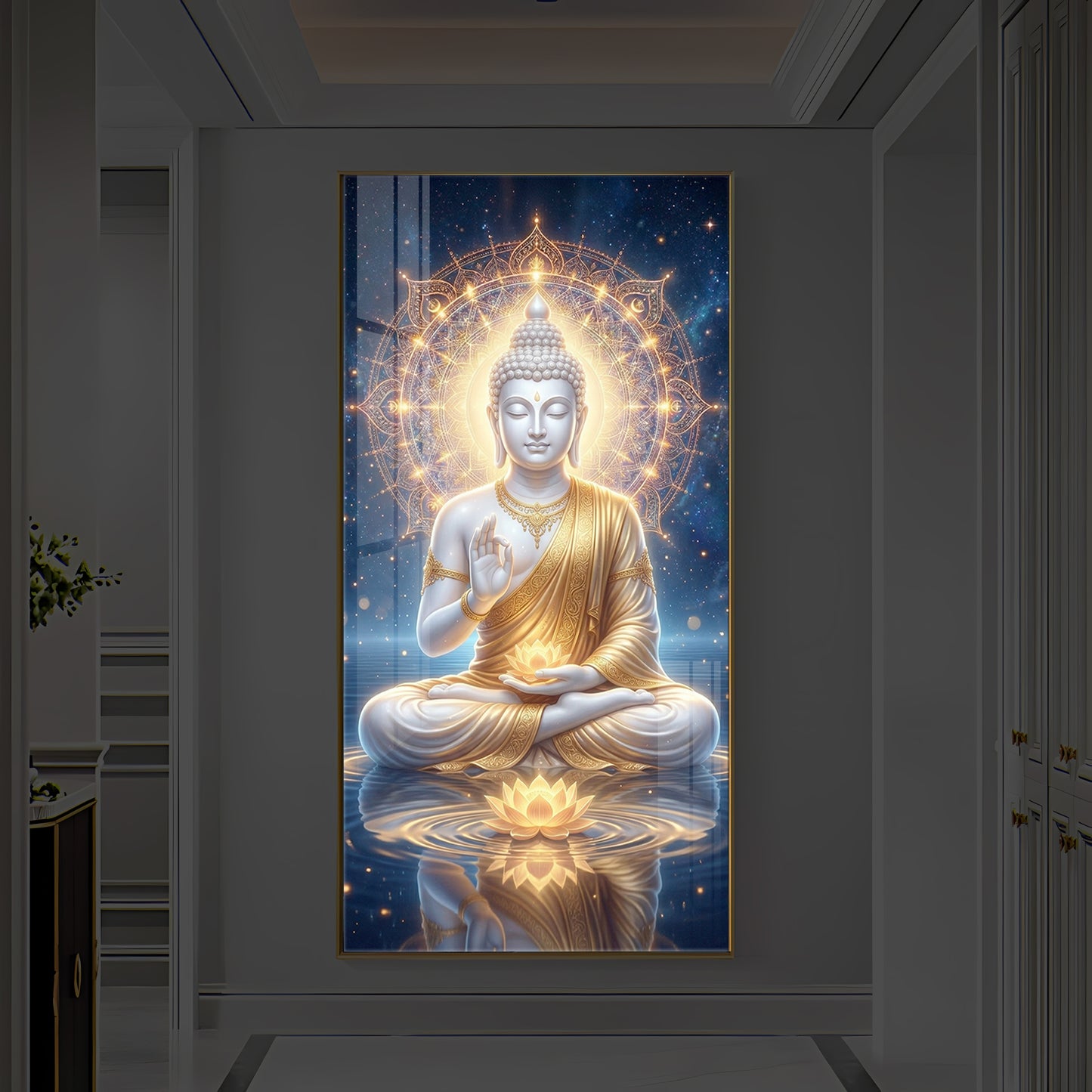 Blessings Of Buddha Modern Luxury Backlight Vertical Wall Art