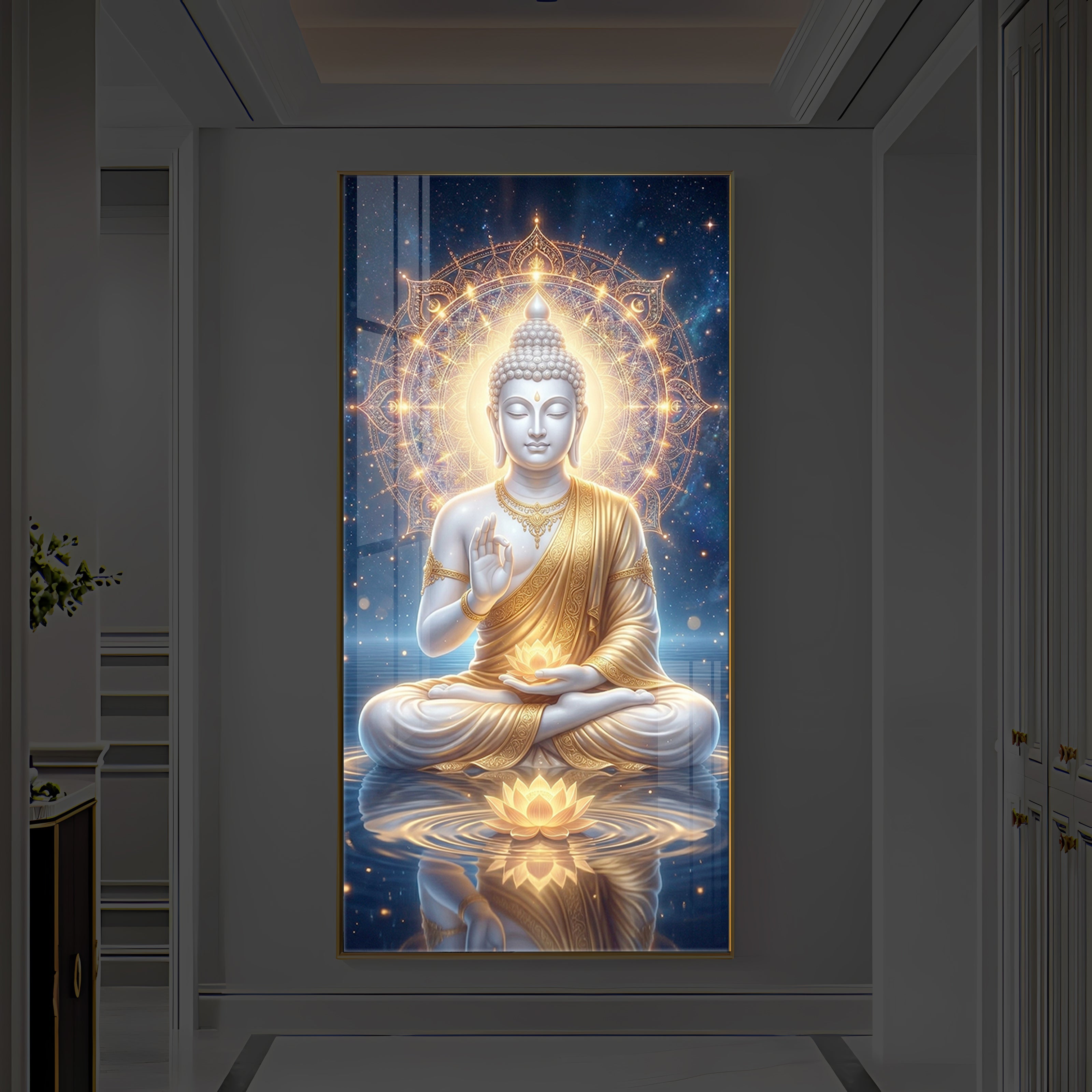 Blessings Of Buddha Modern Luxury Backlight Vertical Wall Art