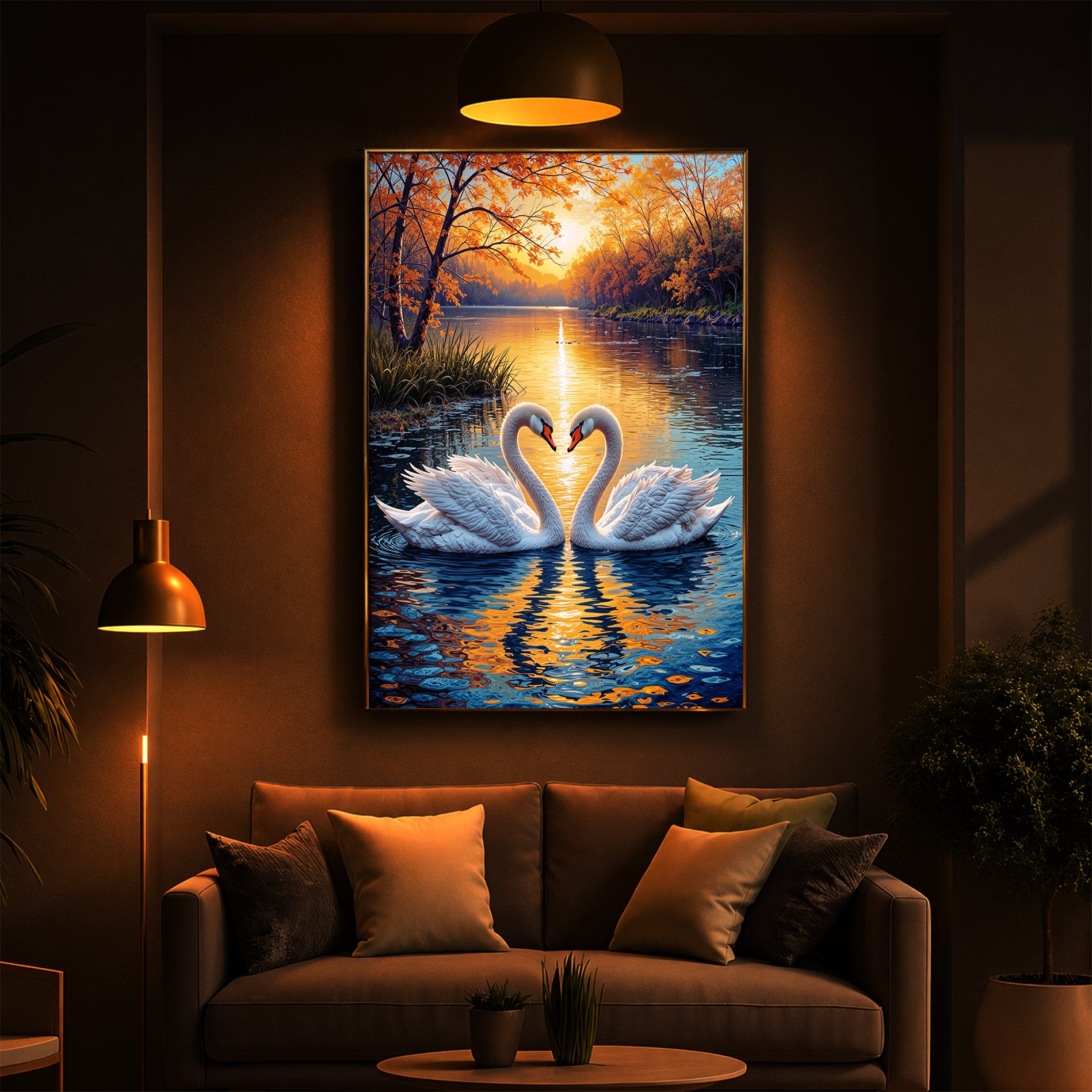 Romantic Swan Modern Luxury Backlight Vertical Wall Art