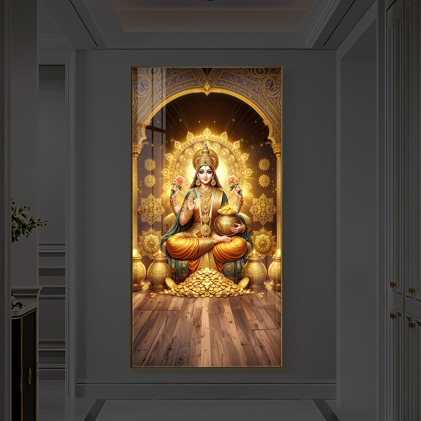 Goddess Lakshmi Maa Modern Luxury Backlight Vertical Wall Art
