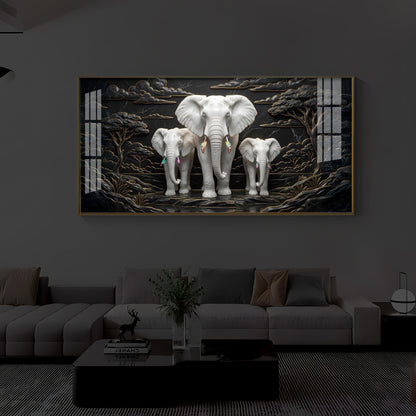White Elephant Family Modern Luxury Backlight Horizontal Wall Art