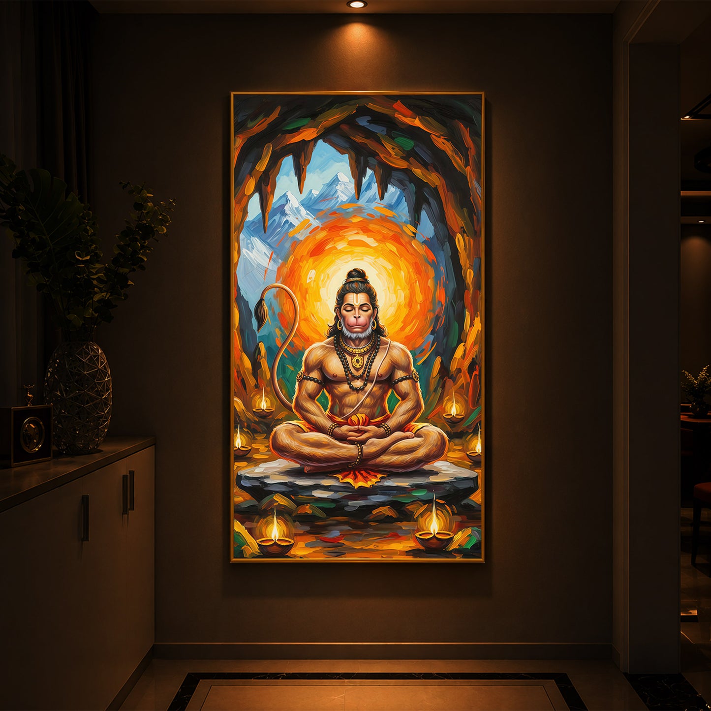 Lord Hanuman Ji Modern Luxury Backlight Vertical Wall Art