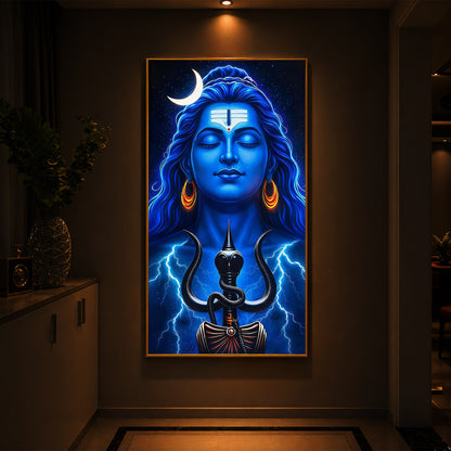 Lord Shiva Trishul Modern Luxury Backlight Vertical Wall Art