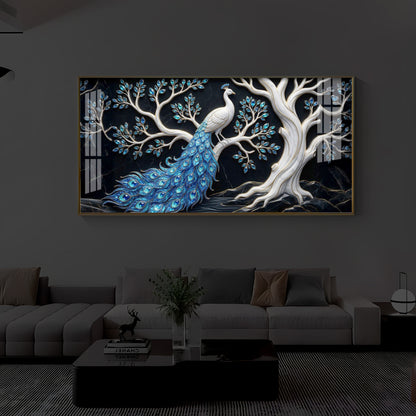 Peacock With Blue Feather Modern Luxury Backlight Horizontal Wall Art