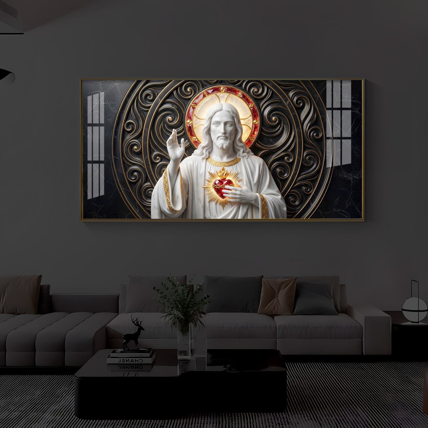 Heart Of Jesus Modern Luxury Backlight Horizontal Wall Art