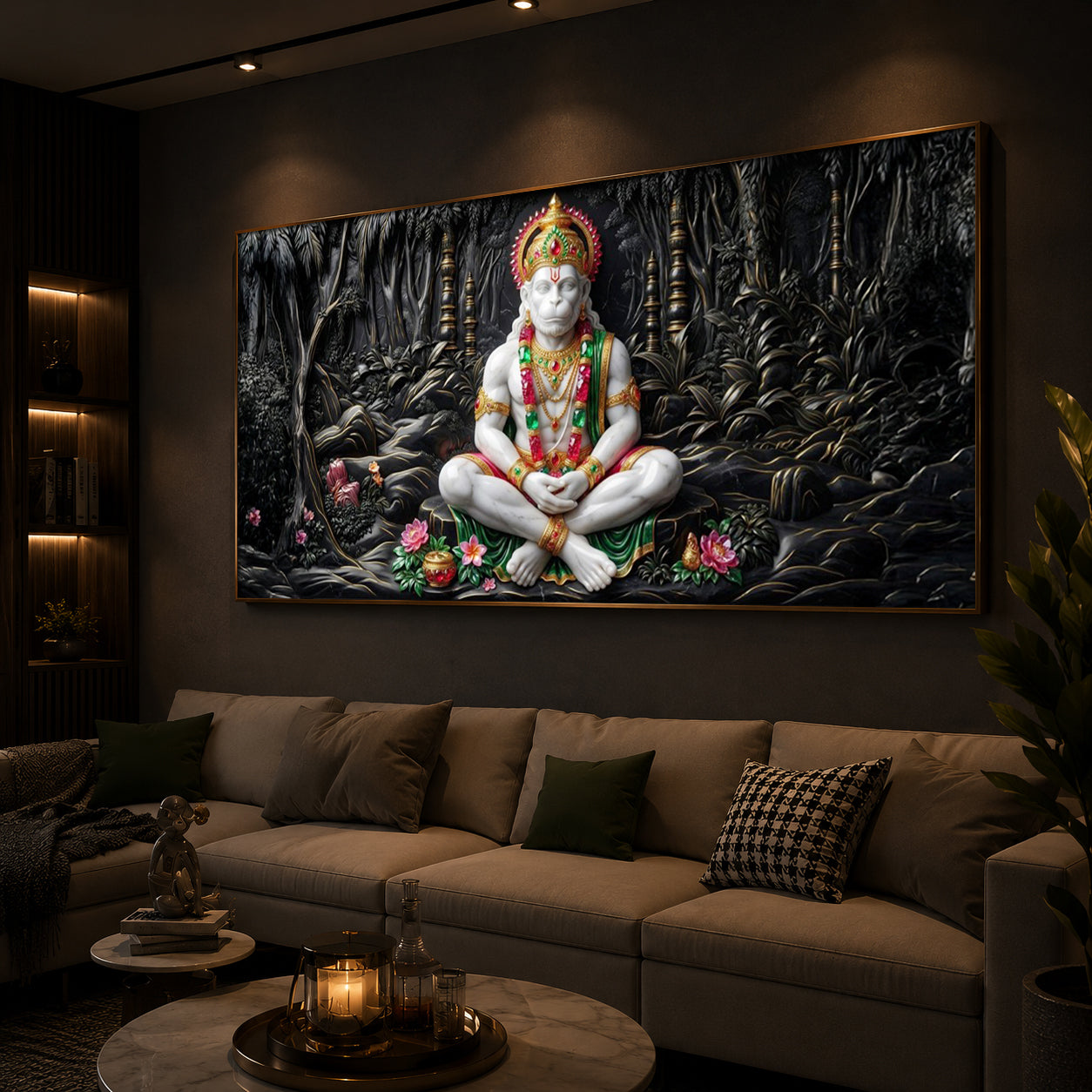 Lord Hanuman Modern Luxury Backlight Horizontal Wall Art