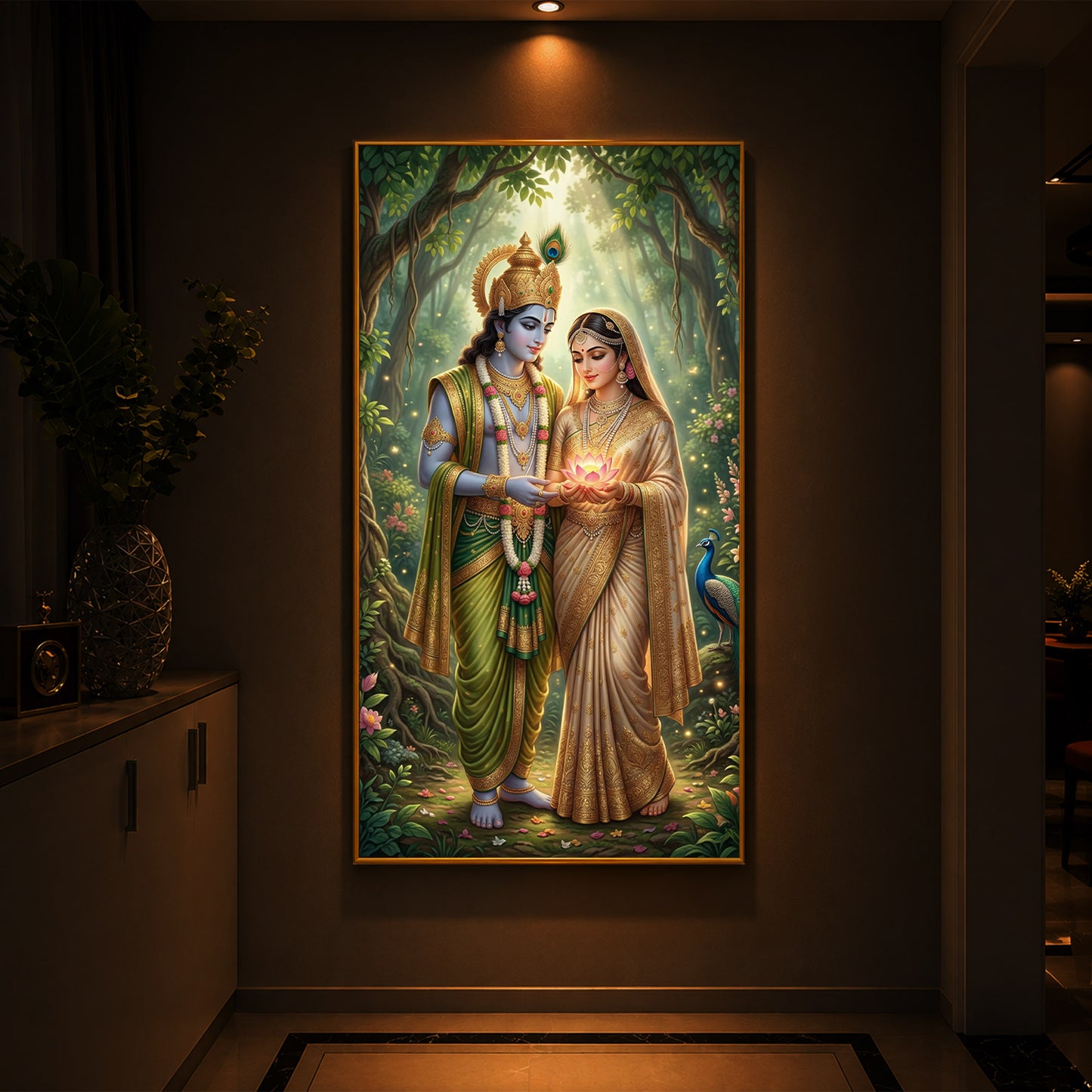 Shree Radhe Krishna Modern Luxury Backlight Vertical Wall Art