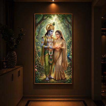 Shree Radhe Krishna Modern Luxury Backlight Vertical Wall Art