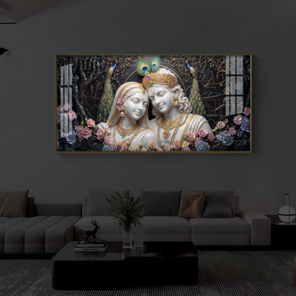 Beautiful Radha Krishna Modern Luxury Backlight Horizontal Wall Art