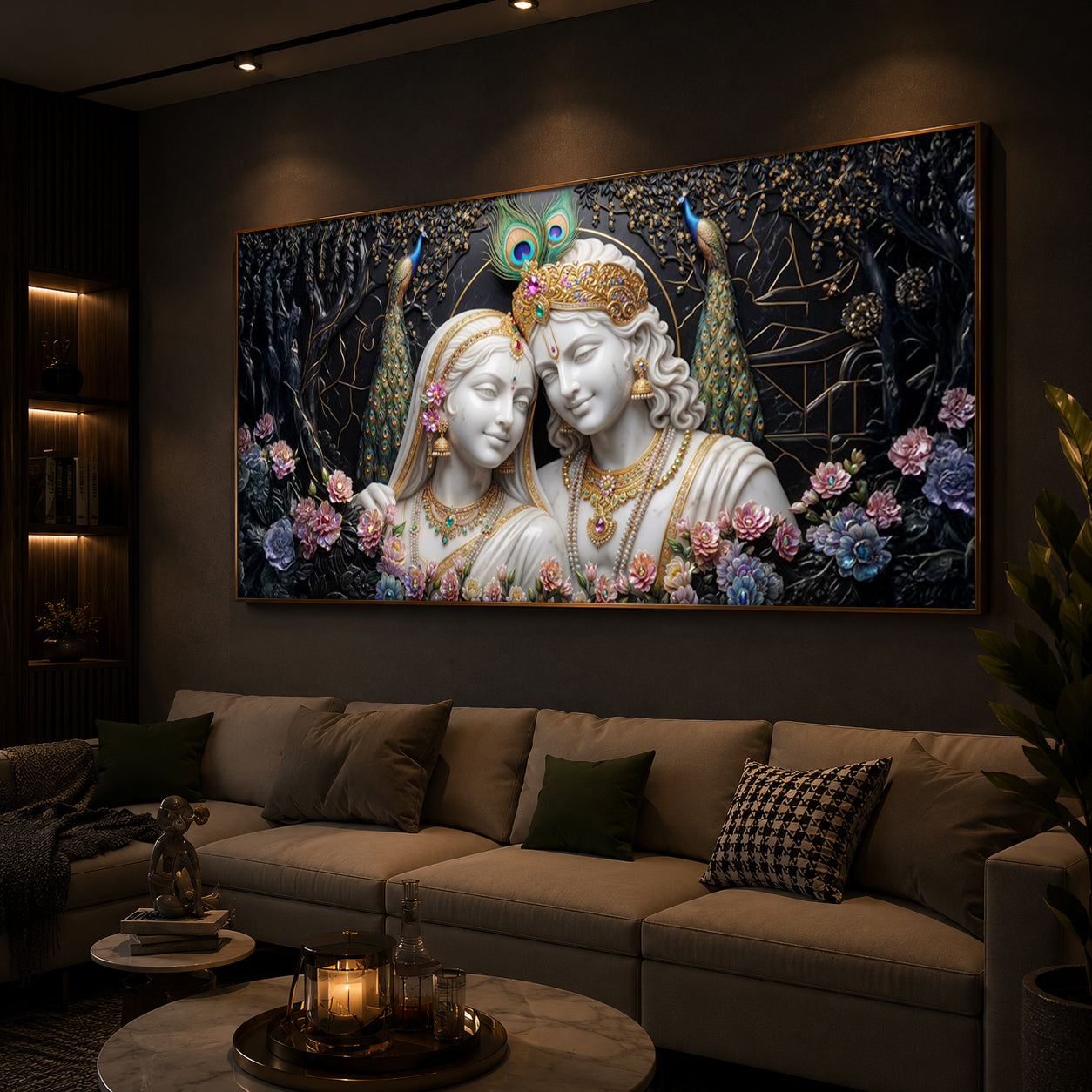 Beautiful Radha Krishna Modern Luxury Backlight Horizontal Wall Art