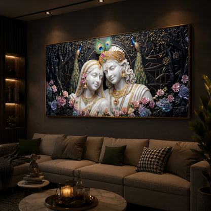Beautiful Radha Krishna Modern Luxury Backlight Horizontal Wall Art