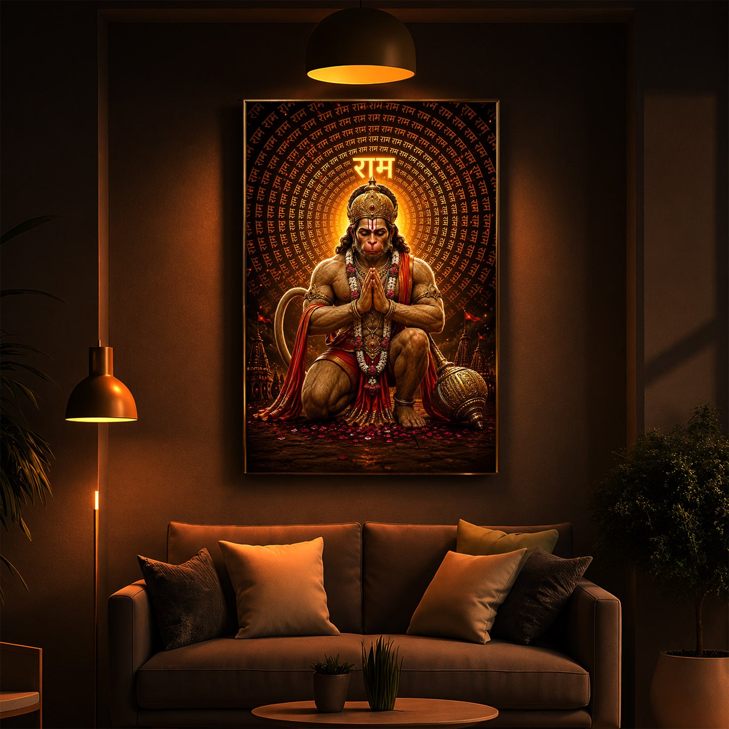 Bajrang Bali Modern Luxury Backlight Vertical Wall Art