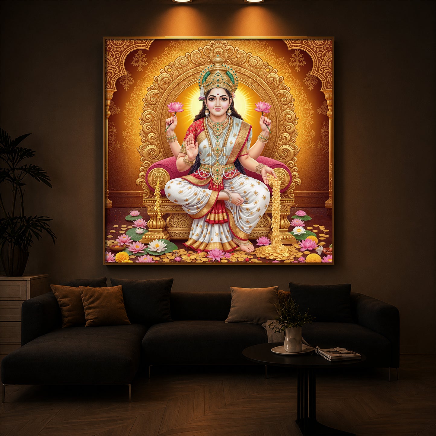 Maa Laxmi Modern Luxury Backlight Square Wall Art
