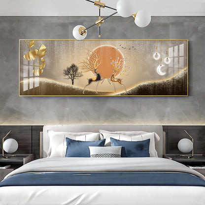 Pair Of Gold & Black Deer Premium Acrylic Horizontal Wall Art