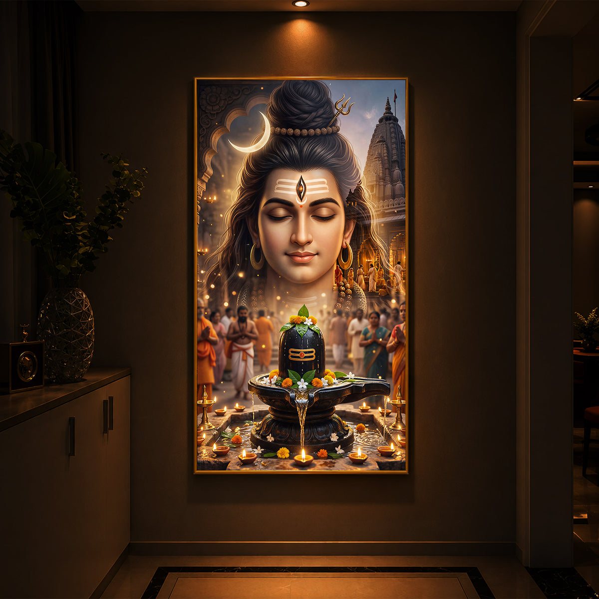 Lord Shiva Modern Luxury Backlight Vertical Wall Art