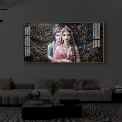 Blissful Radha Krishna Modern Luxury Backlight Horizontal Wall Art