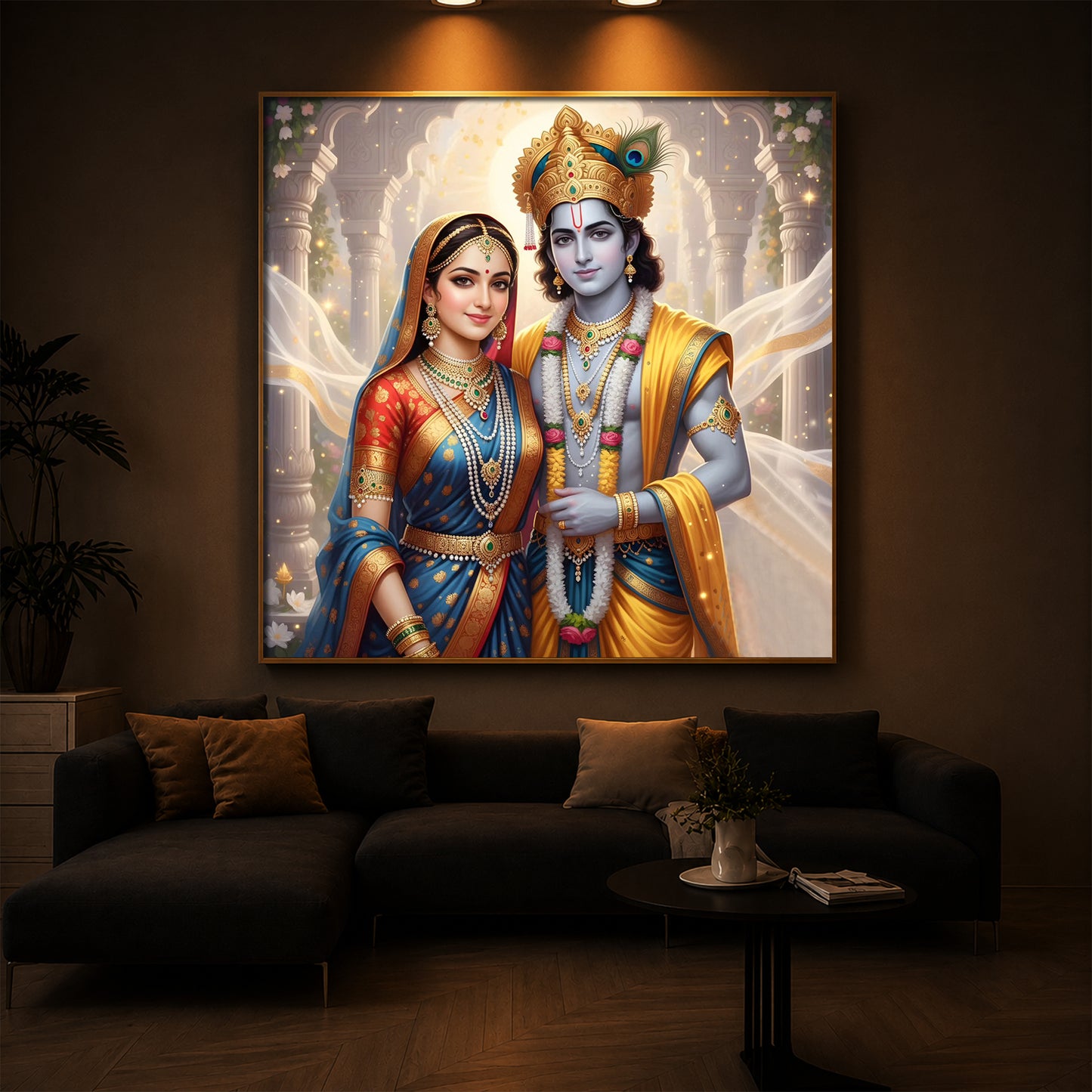 Divine Shree Radhe Krishna Modern Luxury Backlight Square Wall Art