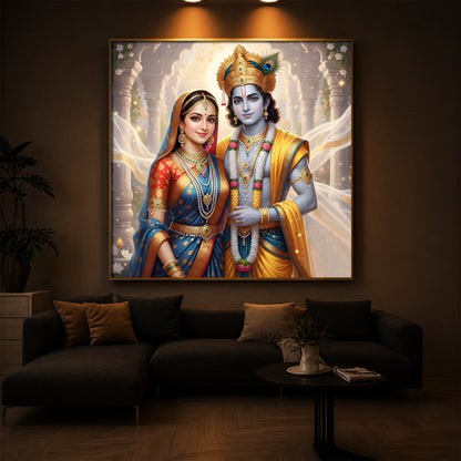 Divine Shree Radhe Krishna Modern Luxury Backlight Square Wall Art