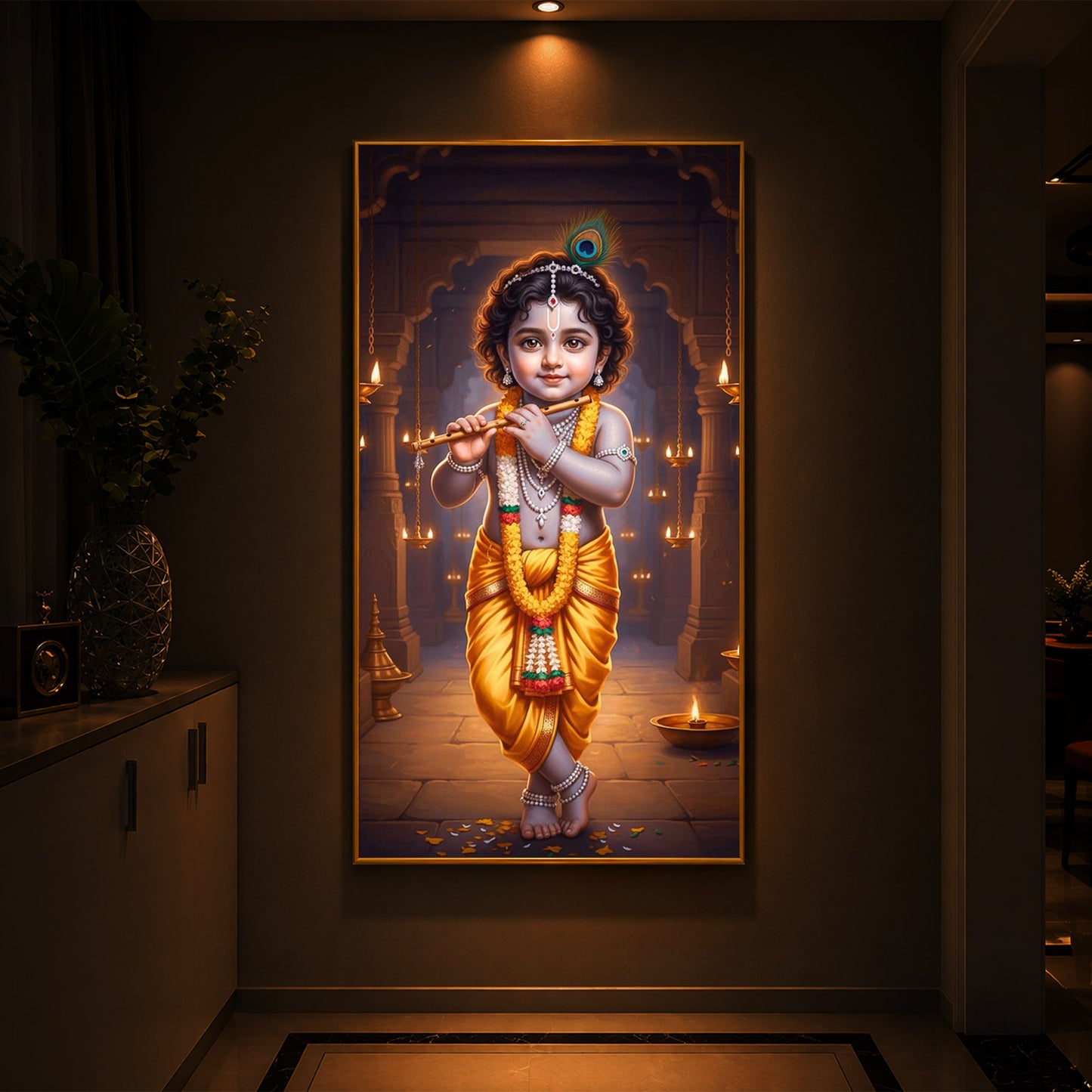 Little Lord Krishna Modern Luxury Backlight Vertical Wall Art