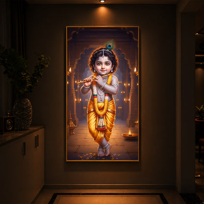 Little Lord Krishna Modern Luxury Backlight Vertical Wall Art