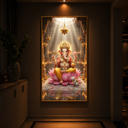 Lord Ganesh Ji On Lotus Modern Luxury Backlight Vertical Wall Art