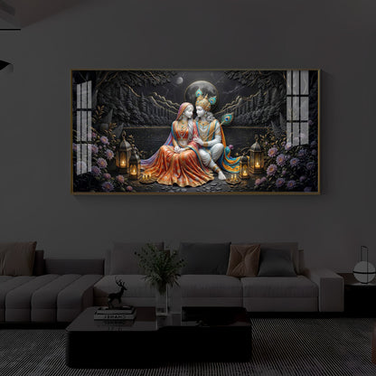 Hindu Deity Radha Krishna Modern Luxury Backlight Horizontal Wall Art
