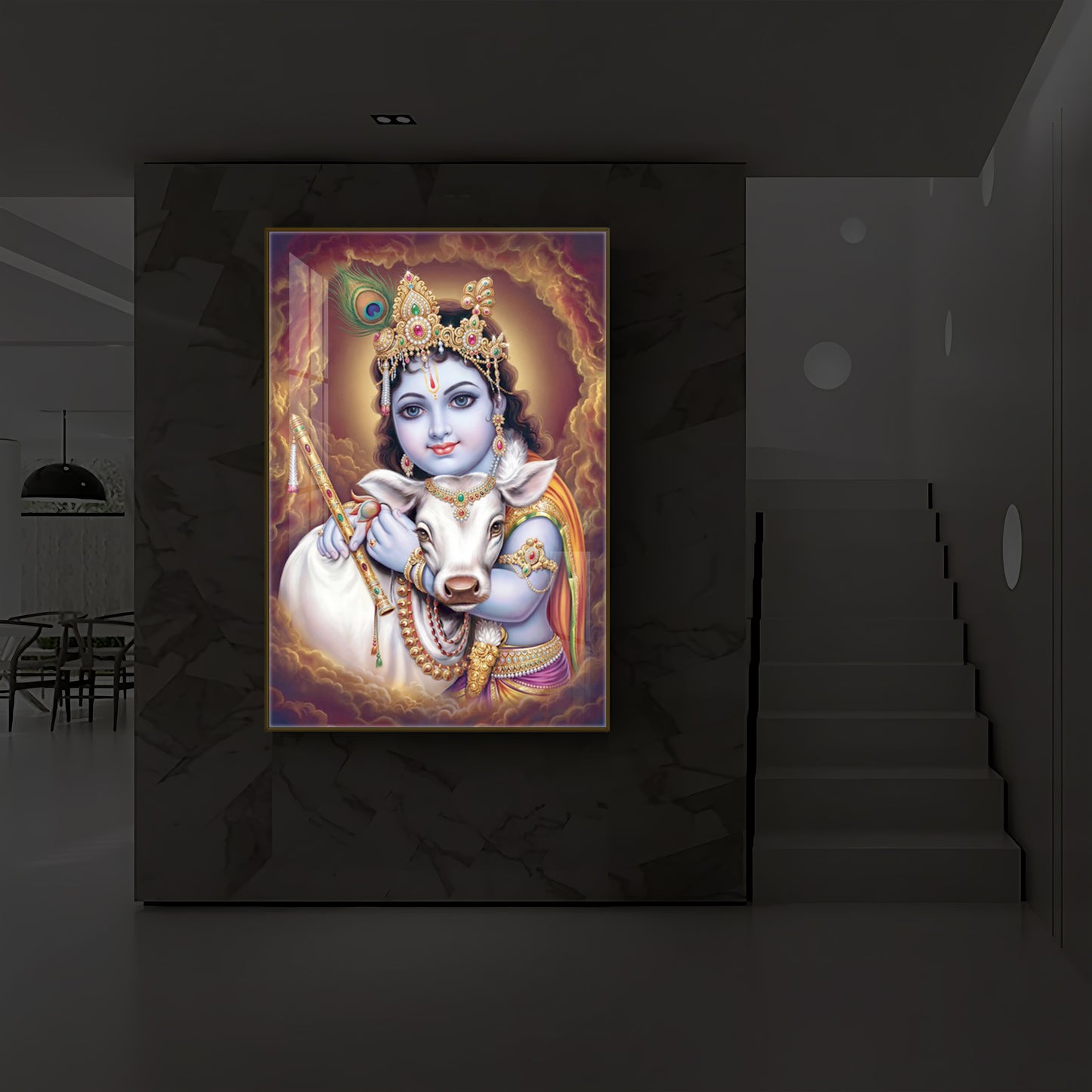 Sri krishna God Modern Luxury Backlight Vertical Wall Art