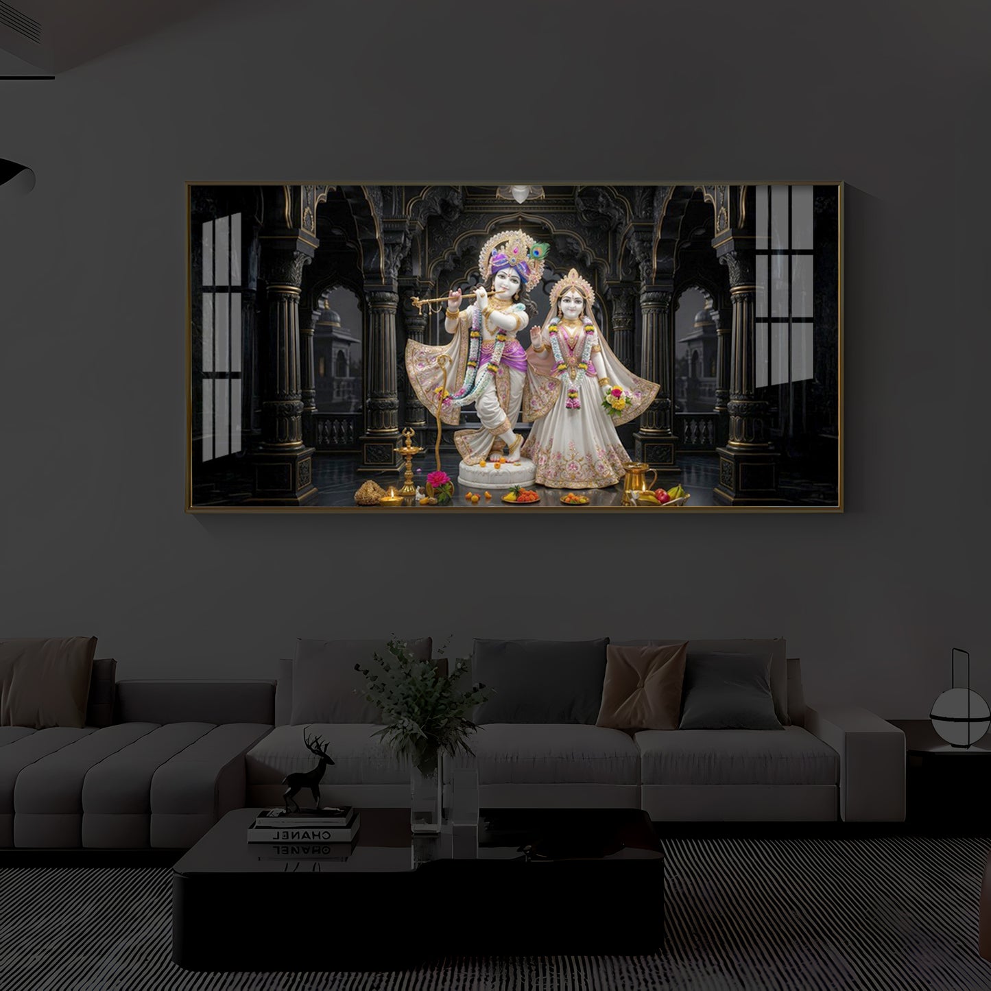 Spiritual Shree Radha Krishna Modern Luxury Backlight Horizontal Wall Art