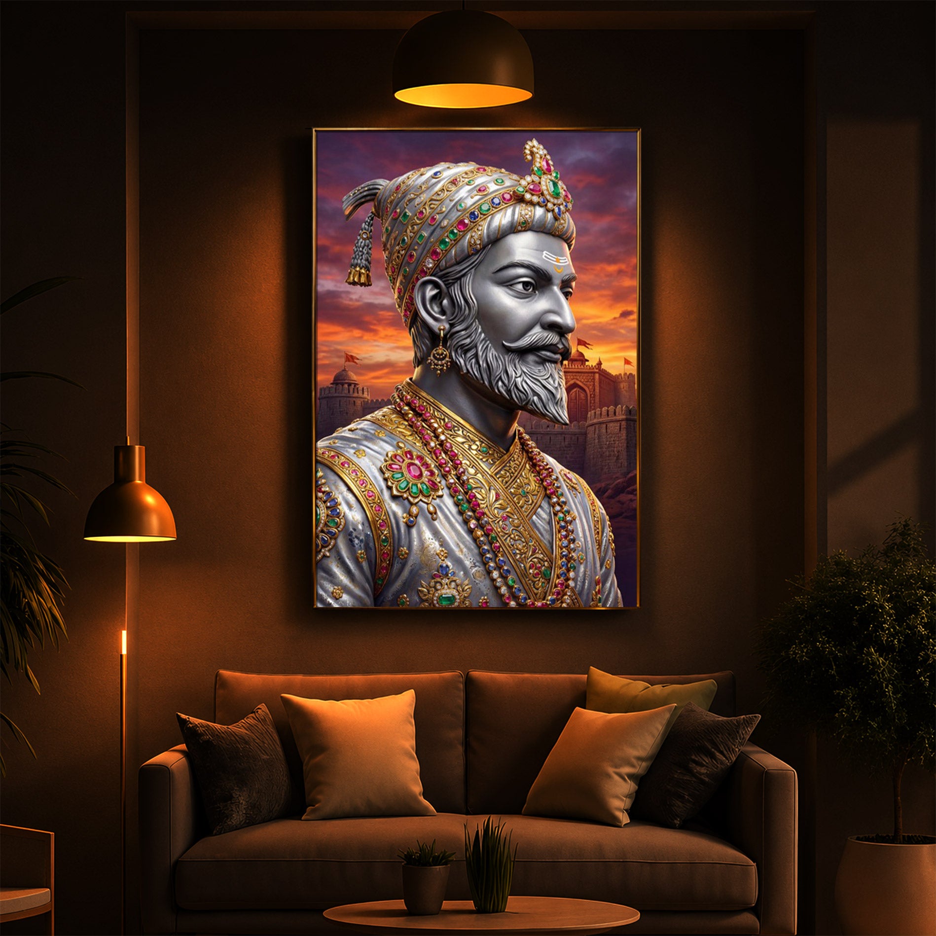 Maratha Shivaji Maharaj Modern Luxury Backlight Vertical Wall Art