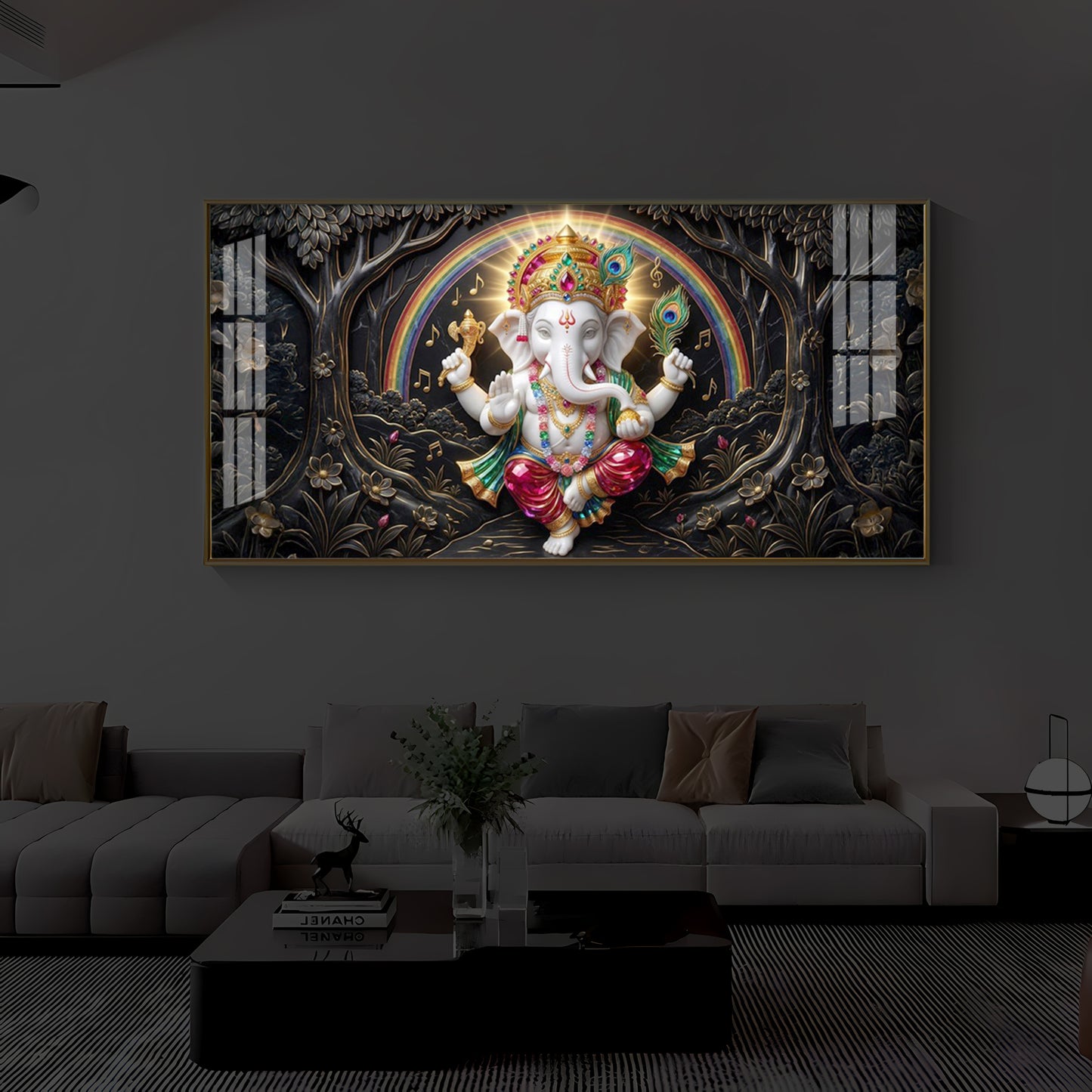 Divine Shree Ganesh Ji Modern Luxury Backlight Horizontal Wall Art