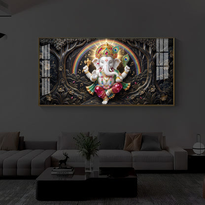 Divine Shree Ganesh Ji Modern Luxury Backlight Horizontal Wall Art