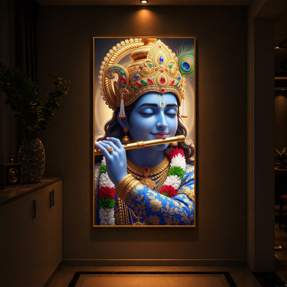 Lord Krishna Modern Luxury Backlight Vertical Wall Art