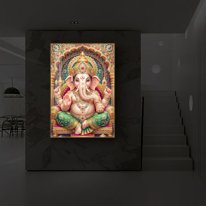 Divine Blessings of Ganesha Modern Luxury Backlight Vertical Wall Art