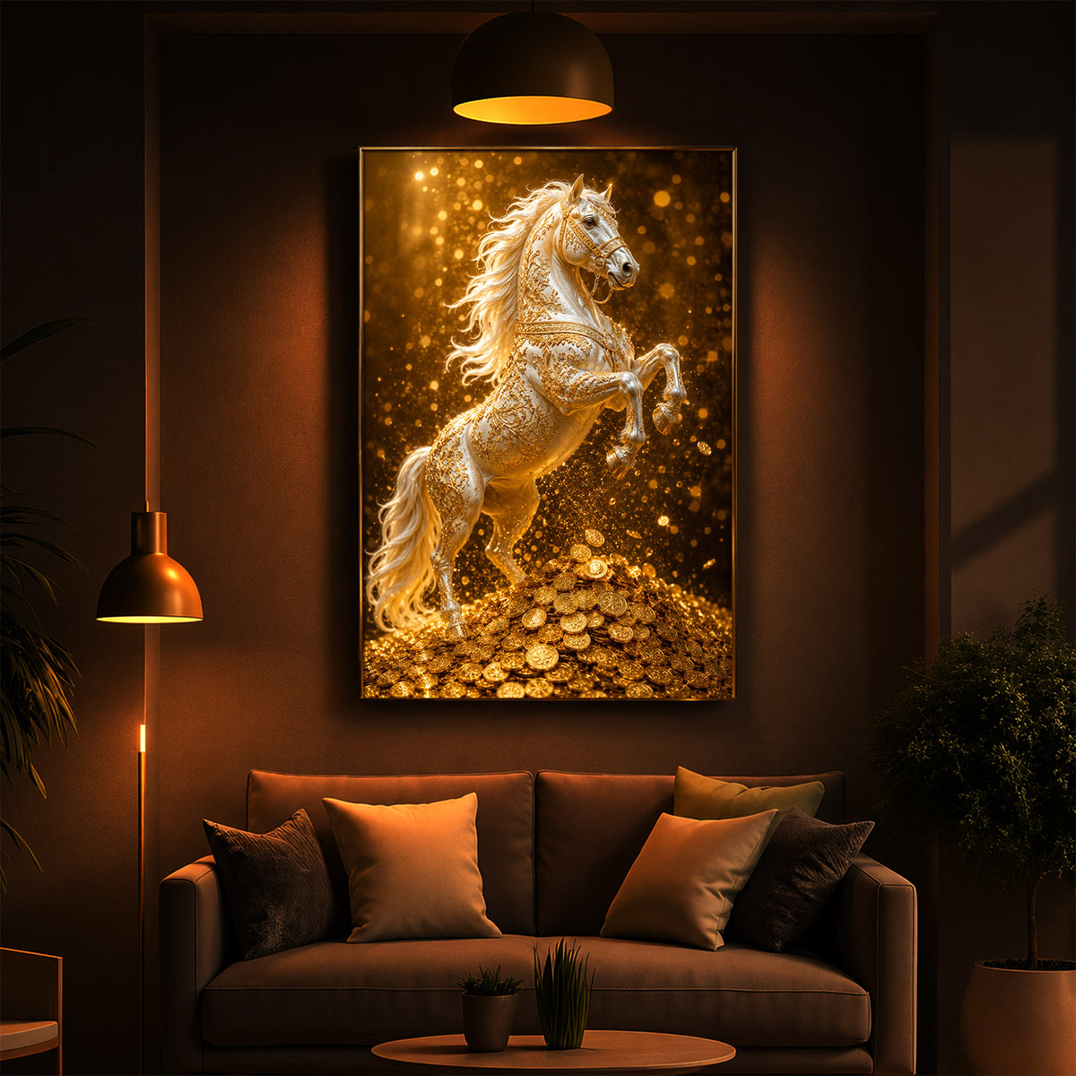 Majestic Golden Horse Modern Luxury Backlight Vertical Wall Art