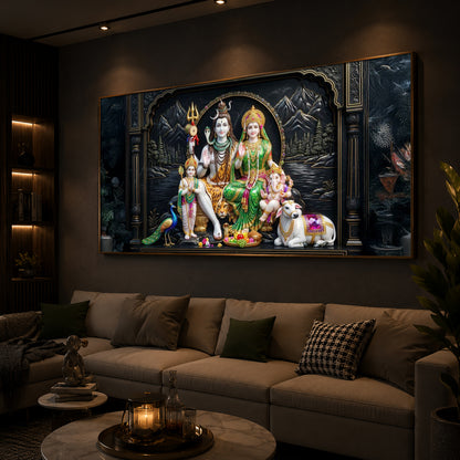 Lord Shiva With Family Modern Luxury Backlight Horizontal Wall Art