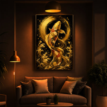 Golden Koi Fish Modern Luxury Backlight Vertical Wall Art