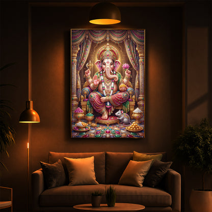 Shree Ganesh Darbar Modern Luxury Backlight Vertical Wall Art