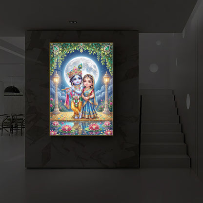 Little Radha Krishna Modern Luxury Backlight Vertical Wall Art