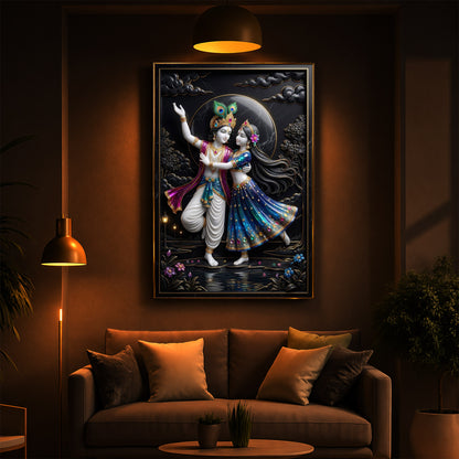 Radha Krishna Dancing Together Modern Luxury Backlight Vertical Wall Art