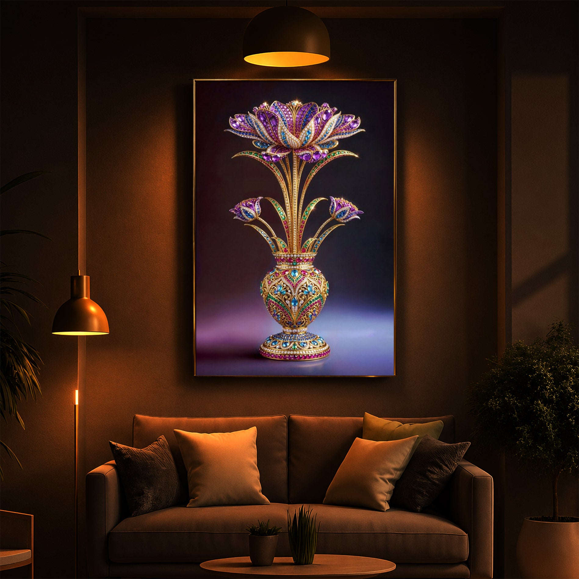 Detailed Decorative Vase Modern Luxury Backlight Vertical Wall Art