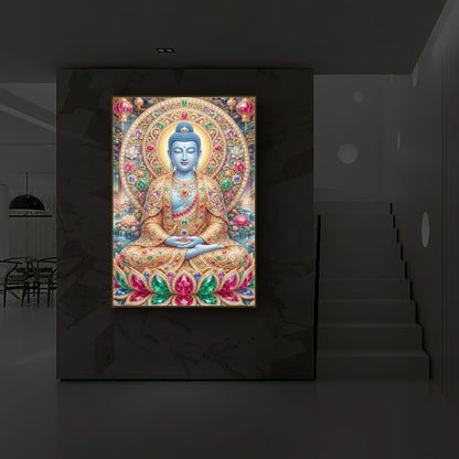 Buddha Blessing Modern Luxury Backlight Vertical Wall Art