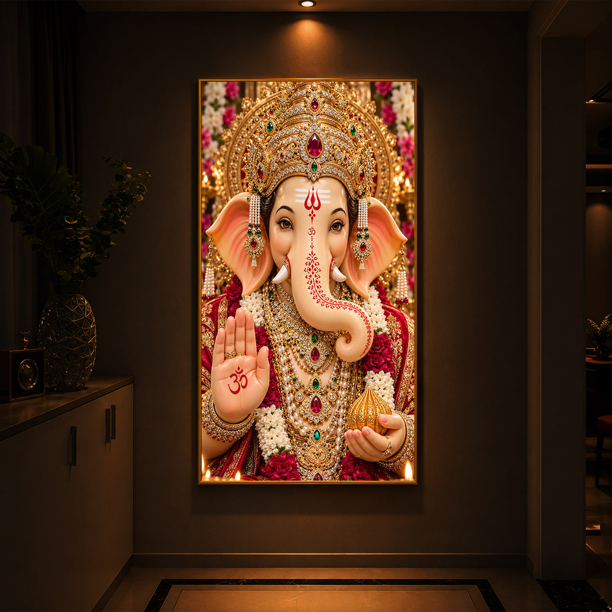 Lord Ganesha Divine Blessings Modern Luxury Backlight Vertical Wall Art