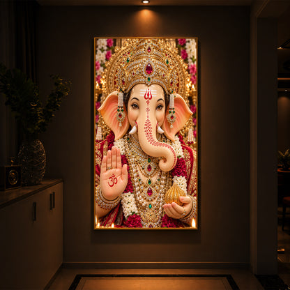 Lord Ganesha Divine Blessings Modern Luxury Backlight Vertical Wall Art
