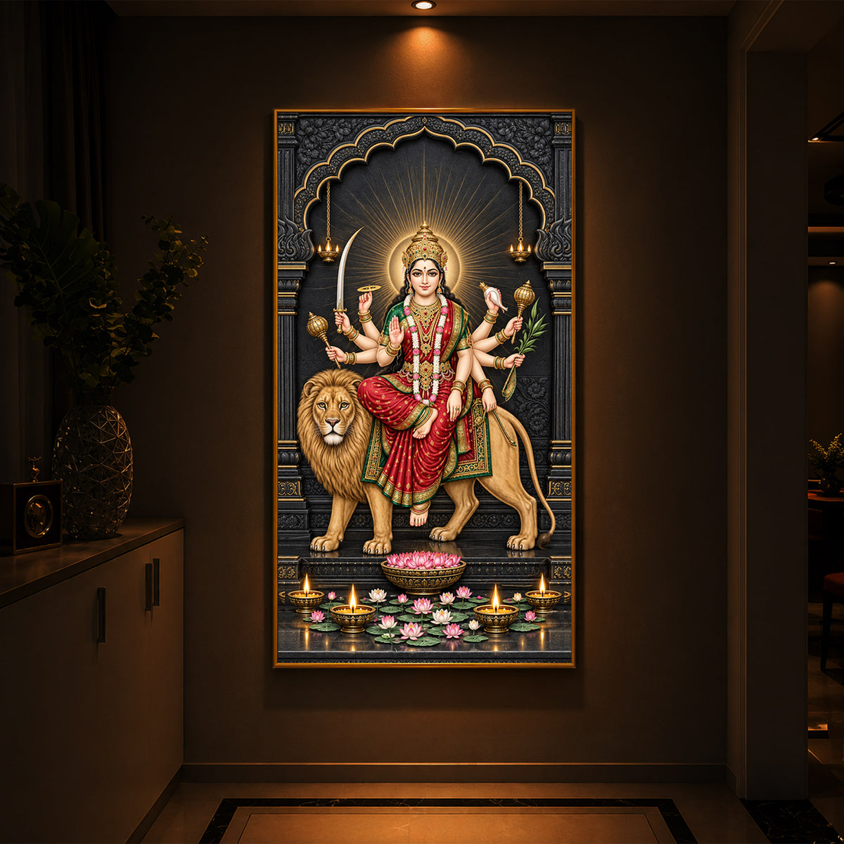 Jagat Janani Durga Modern Luxury Backlight Vertical Wall Art