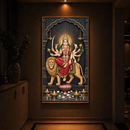 Jagat Janani Durga Modern Luxury Backlight Vertical Wall Art